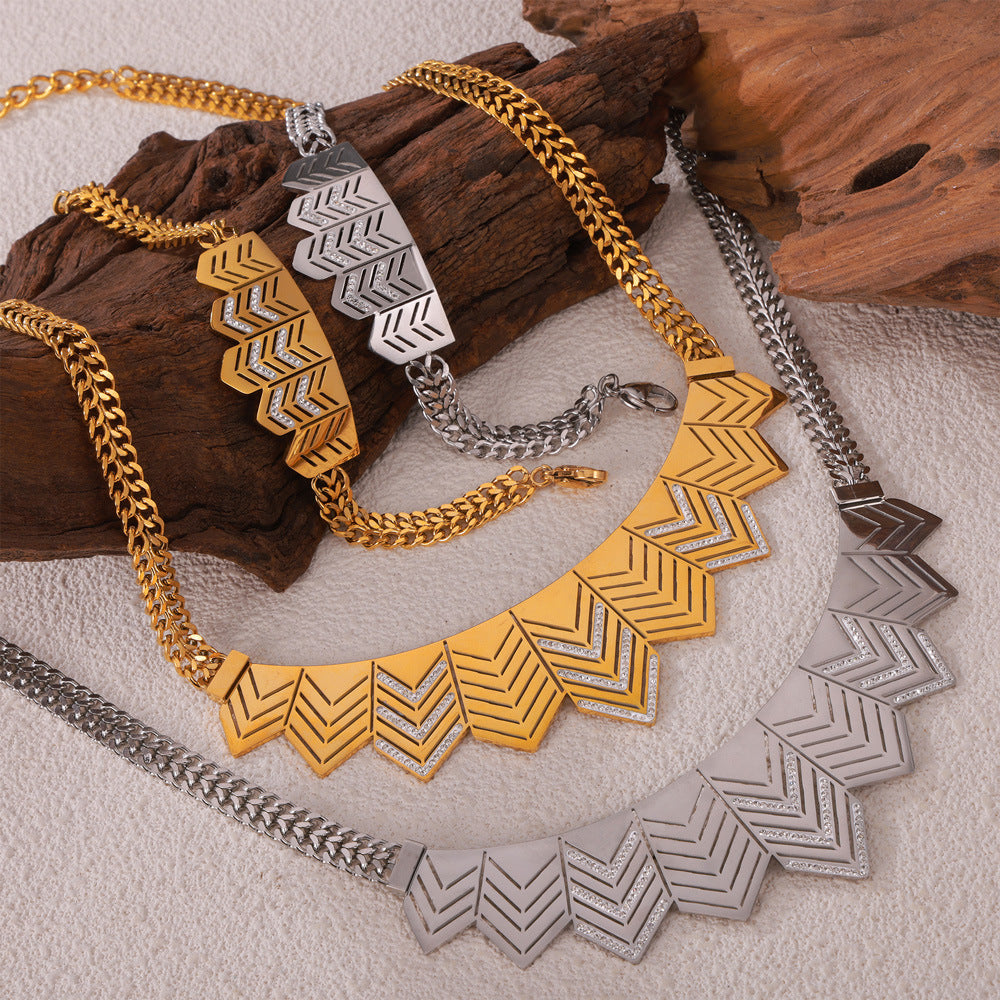 Geometric Hollow Flag Shape Pendant Necklace Bracelet Jewelry Suit