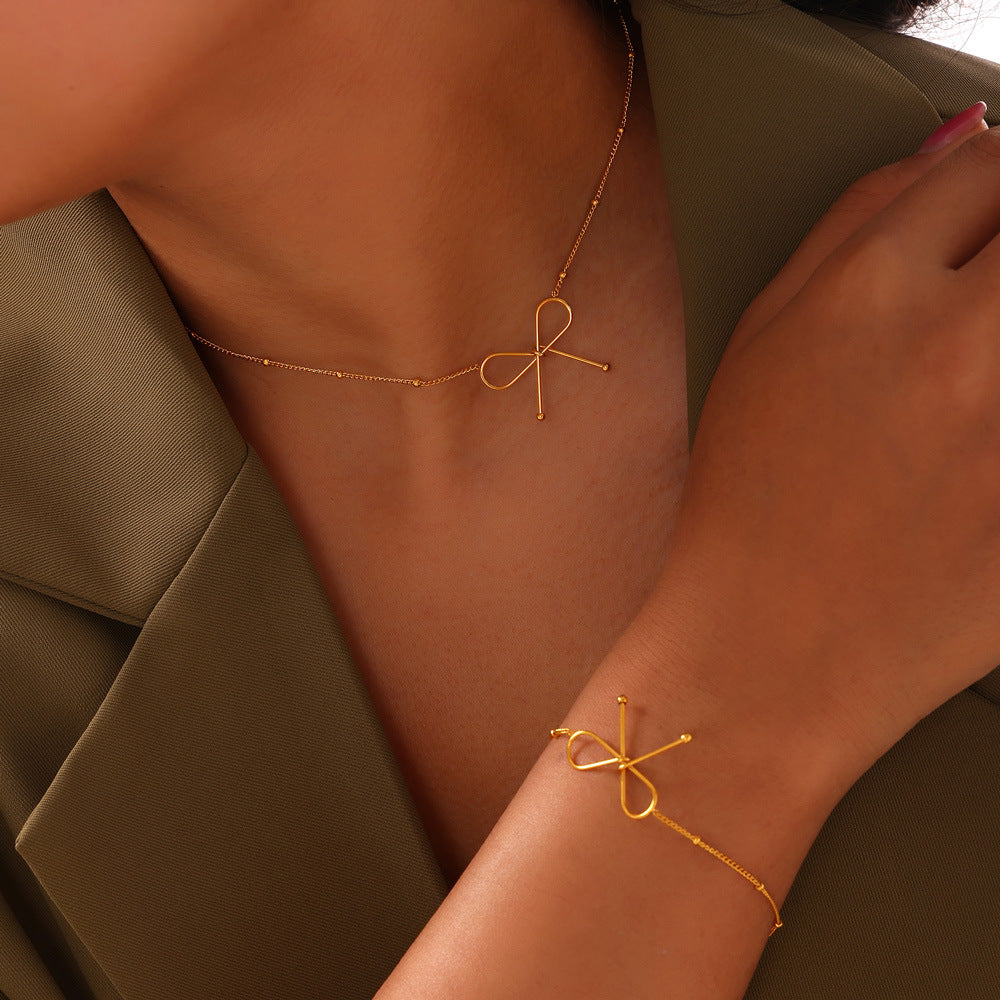 Minimalist Bow Necklace Bracelet Jewelry Suit