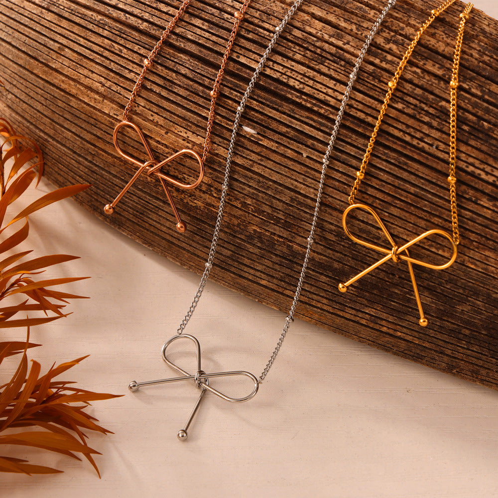 Minimalist Bow Necklace Bracelet Jewelry Suit