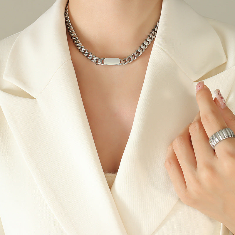 Stainless Steel Engraved Cuban Chain Necklace Bracelet Jewelry Suit