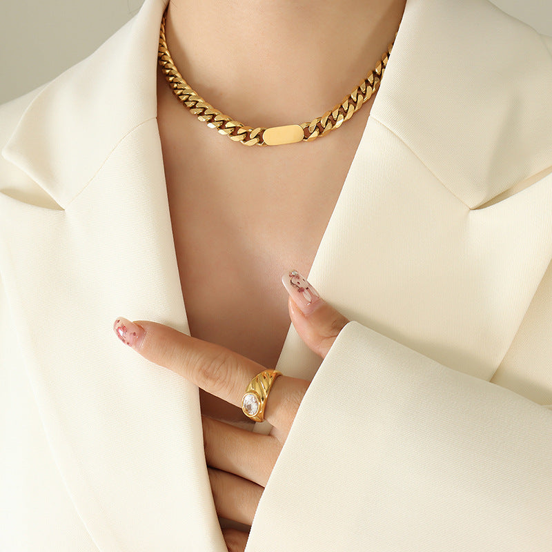 Stainless Steel Engraved Cuban Chain Necklace Bracelet Jewelry Suit