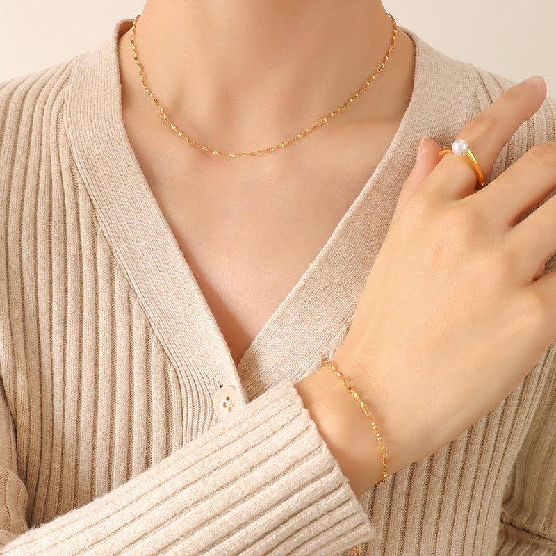 Stainless Steel Twist Thin Necklace Bracelet Jewelry Suit