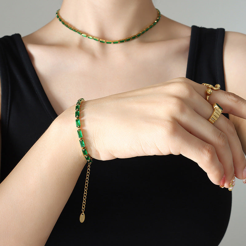 Square Cubic Zirconia Necklace Bracelet Jewelry Suit