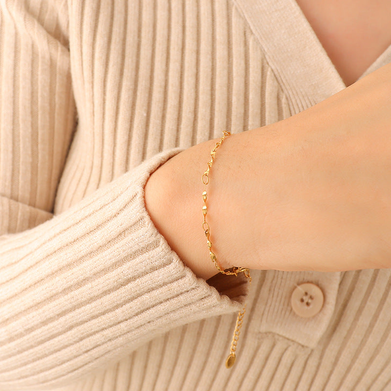 Stainless Steel Twist Thin Necklace Bracelet Jewelry Suit