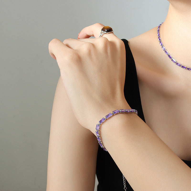 Square Cubic Zirconia Necklace Bracelet Jewelry Suit