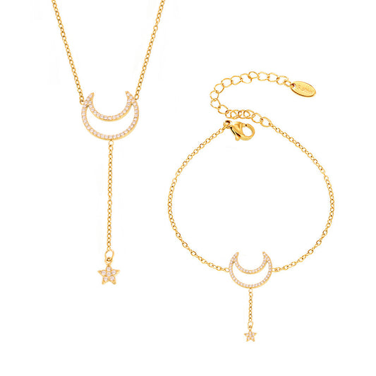 Star Moon Pendant Tassel Necklace Bracelet Jewelry Suit