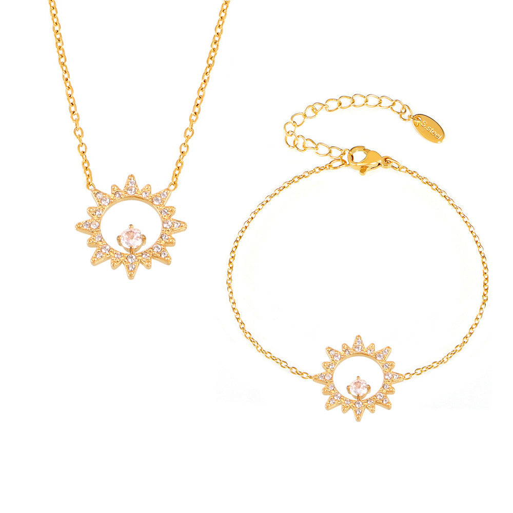 Sunflower Inlay Cubic Zirconia Stackable Necklace Bracelet Jewelry Suit