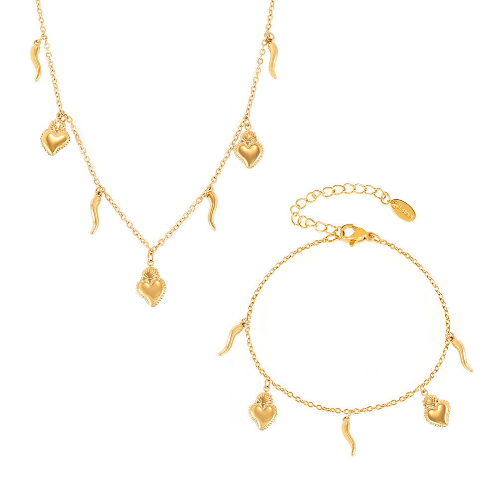 Heart Pepper Pendant Bracelet Necklace Jewelry Suit