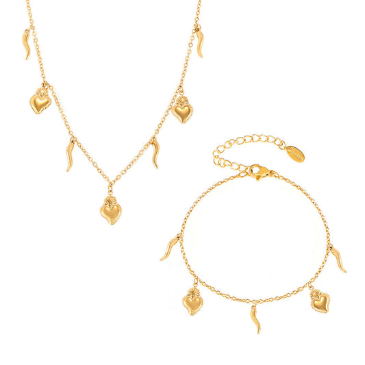 Heart Pepper Pendant Bracelet Necklace Jewelry Suit
