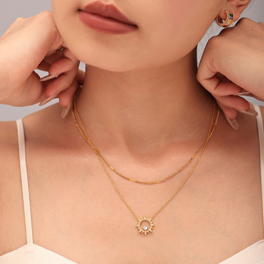 Sunflower Inlay Cubic Zirconia Stackable Necklace Bracelet Jewelry Suit