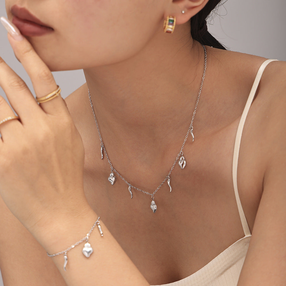 Heart Pepper Pendant Bracelet Necklace Jewelry Suit