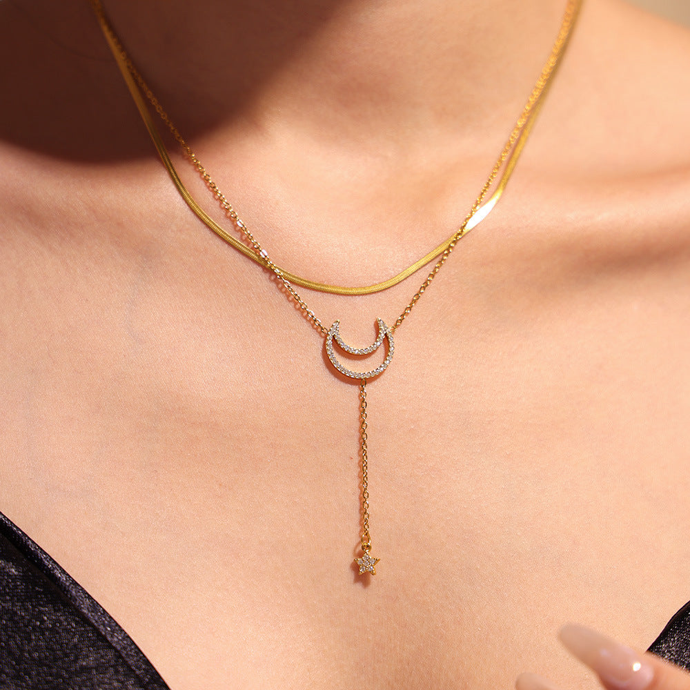 Star Moon Pendant Tassel Necklace Bracelet Jewelry Suit