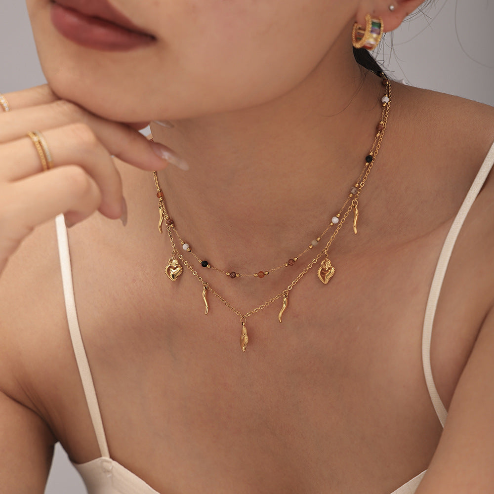 Heart Pepper Pendant Bracelet Necklace Jewelry Suit