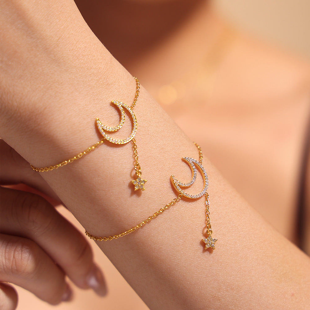 Star Moon Pendant Tassel Necklace Bracelet Jewelry Suit