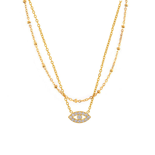 Evil Eye Inlay Cubic Zirconia Stackable Necklace Bracelet Jewelry Suit