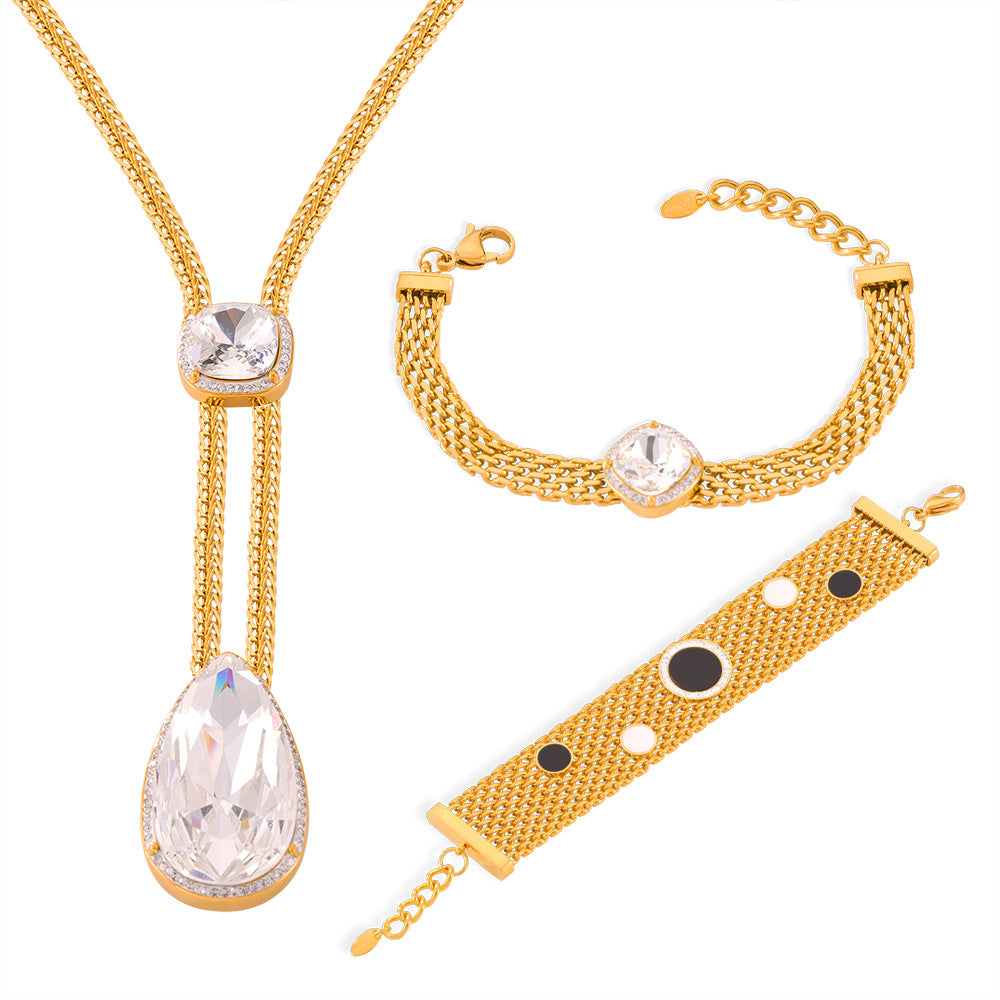 Cubic Zirconia Lariat Necklace Chunky Bracelet Jewelry Suit