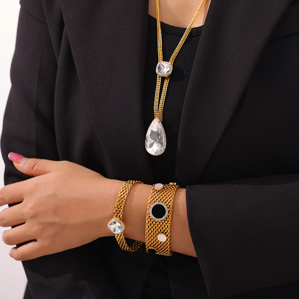 Cubic Zirconia Lariat Necklace Chunky Bracelet Jewelry Suit