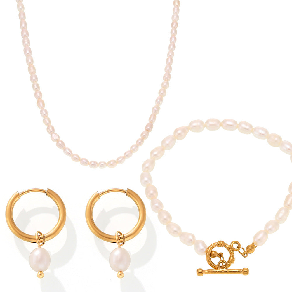 Baroque Freshwater Pearl Necklace Bracelet Earrings Jewelry Suit
