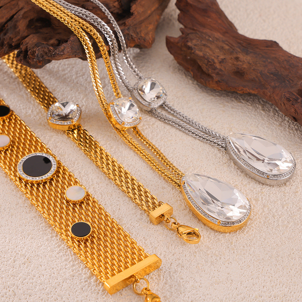 Cubic Zirconia Lariat Necklace Chunky Bracelet Jewelry Suit