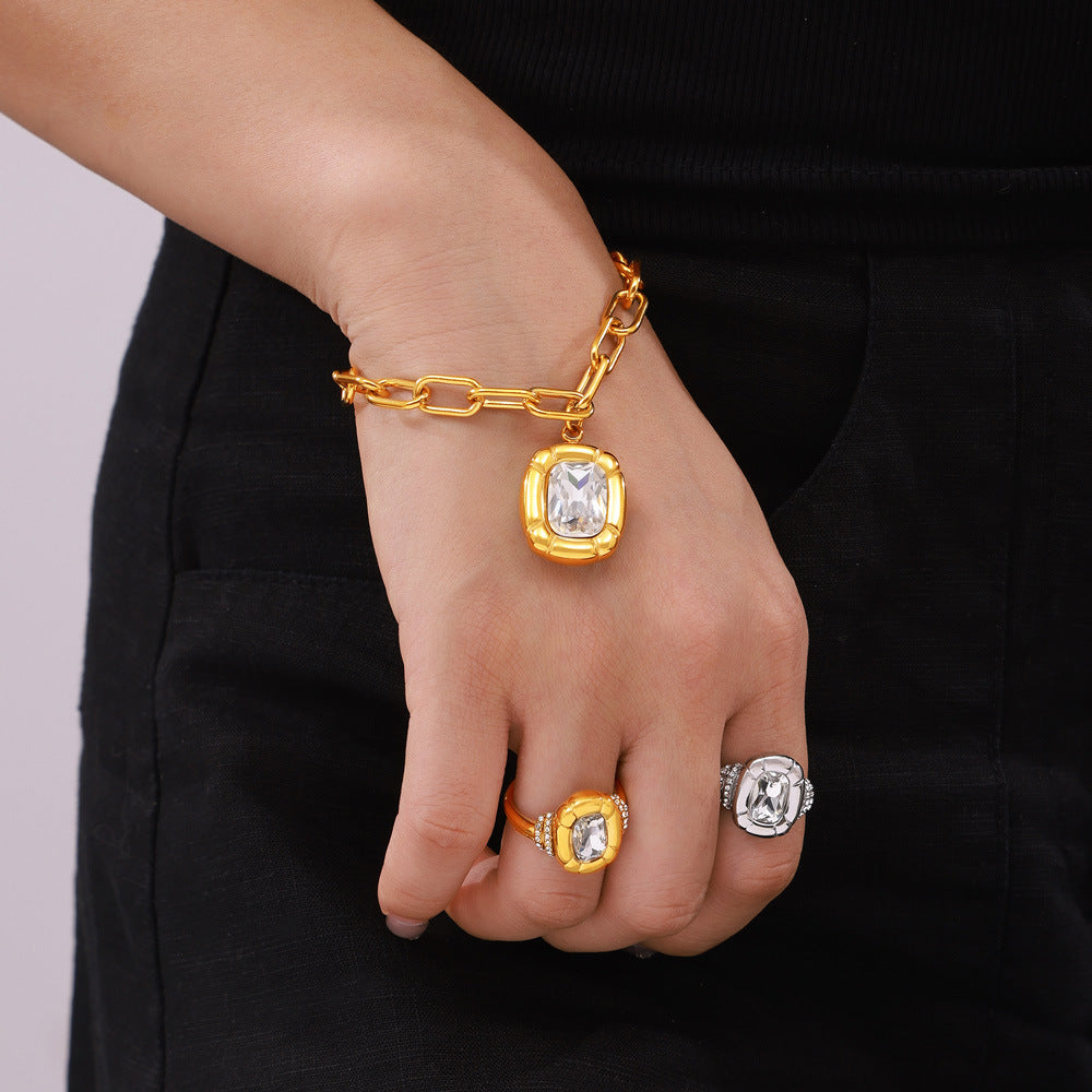 Textured Oval Inlay Cubic Zirconia Necklace Bracelet Earrings Ring Jewelry Suit