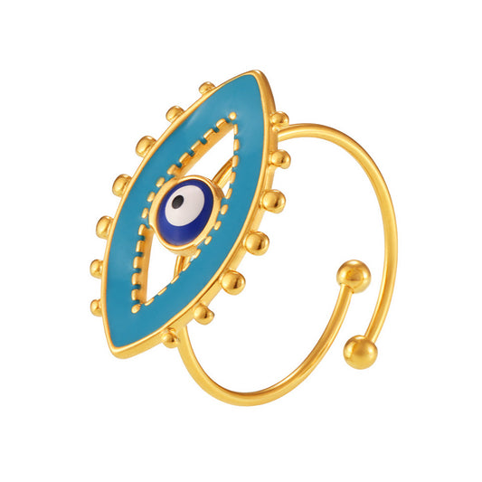 Stainless Steel Evil Eye Oil Drop Cuff Ring