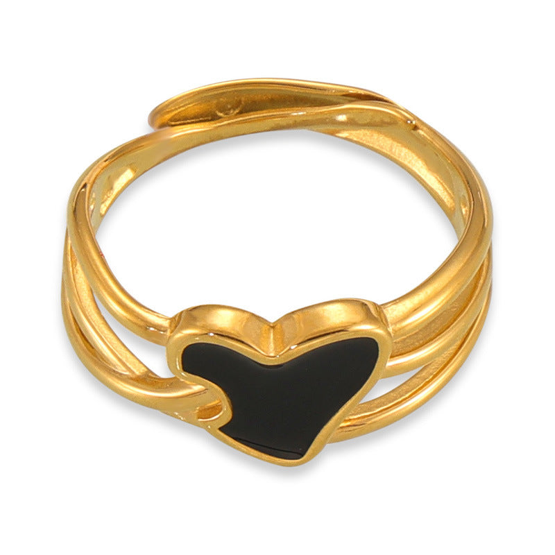 Stainless Steel Heart Shaped Oil Drop Multi-layer Line Ring