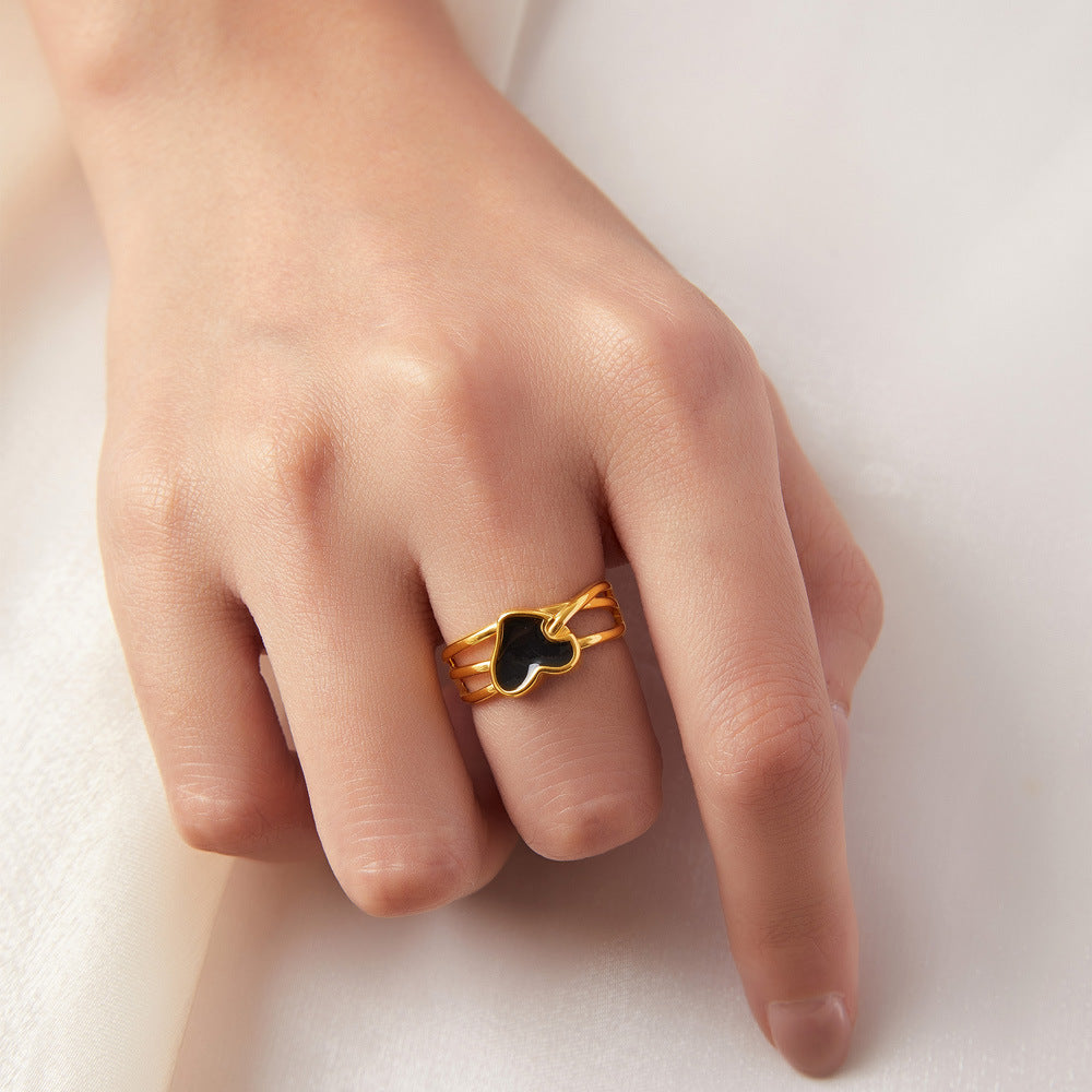 Stainless Steel Heart Shaped Oil Drop Multi-layer Line Ring