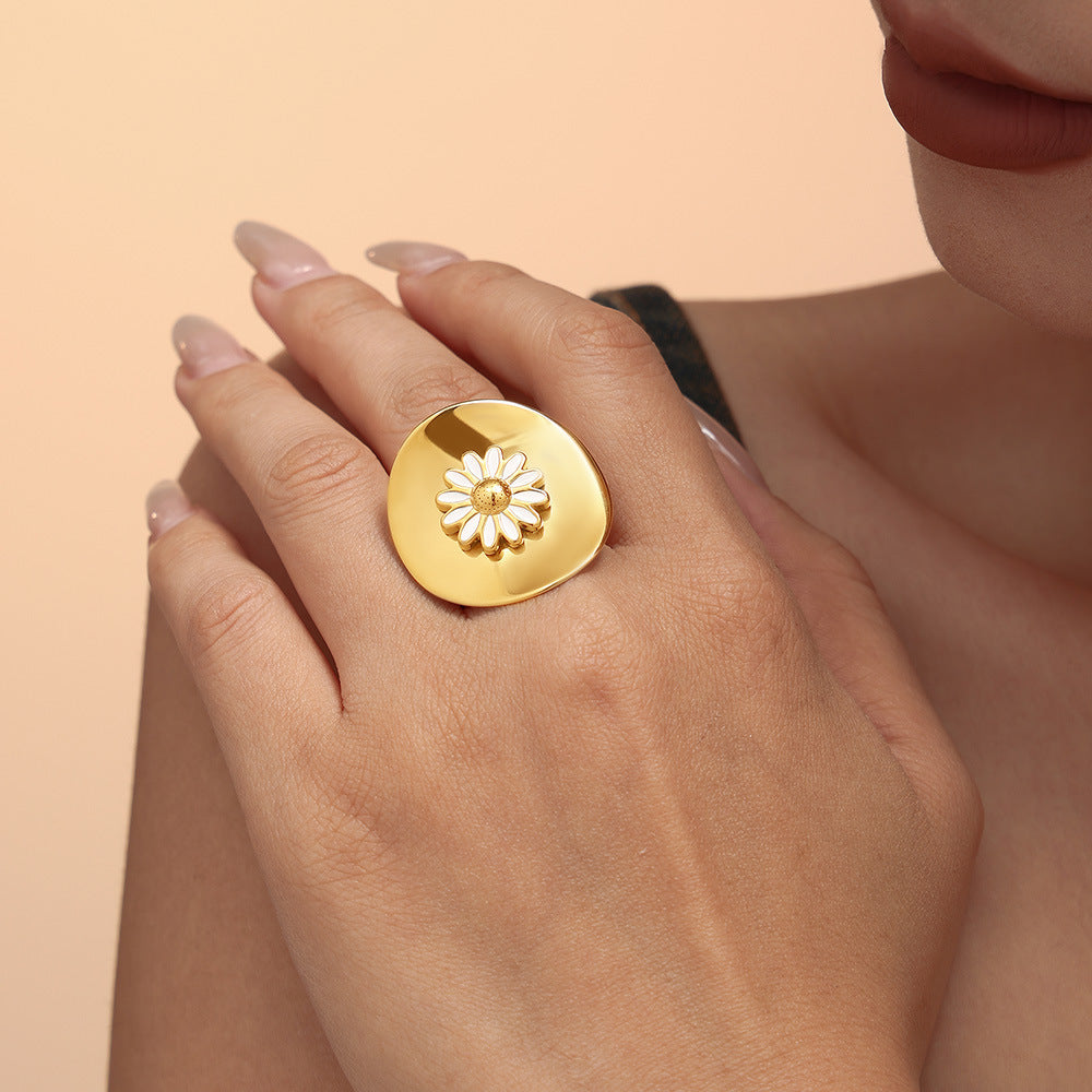 Stainless Steel Daisy Oil Drop Round Ring