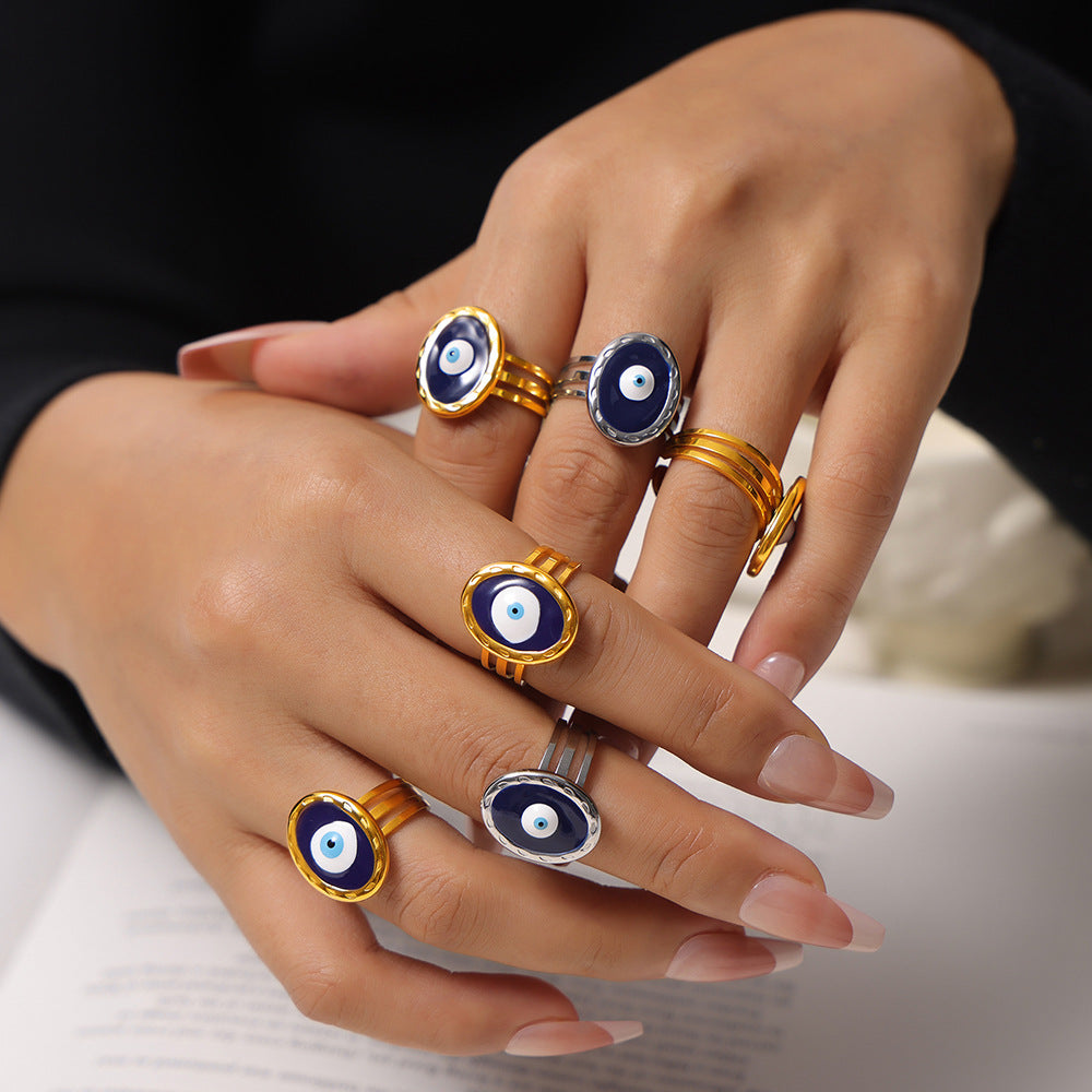 Devil's Eye Oil Drop Stainless Steel Cuff Ring