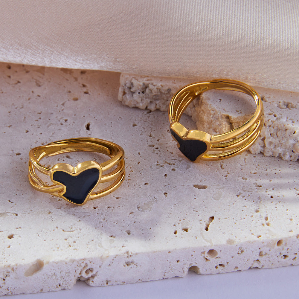 Stainless Steel Heart Shaped Oil Drop Multi-layer Line Ring