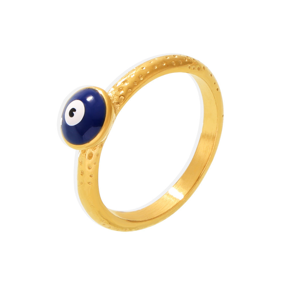 Stainless Steel Blue Eyes Oil Drop Ring