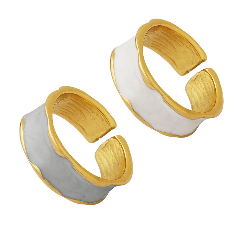 Blue and White Oil Drip Stainless Steel Cuff Ring