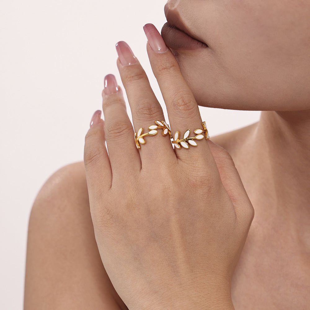 Stainless Steel Leaf Shape Oil Drop Ring