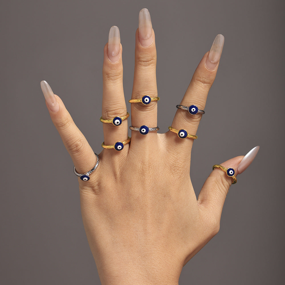 Stainless Steel Blue Eyes Oil Drop Ring