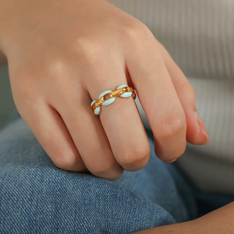 Stainless Steel Dopamine Geometric Oil Drop Ring