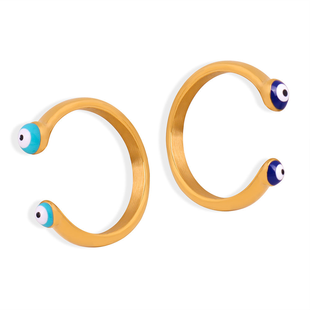 Stainless Steel Cartoon Eye Drop Oil Cuff Ring