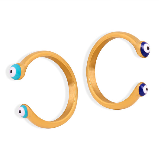 Stainless Steel Cartoon Eye Drop Oil Cuff Ring