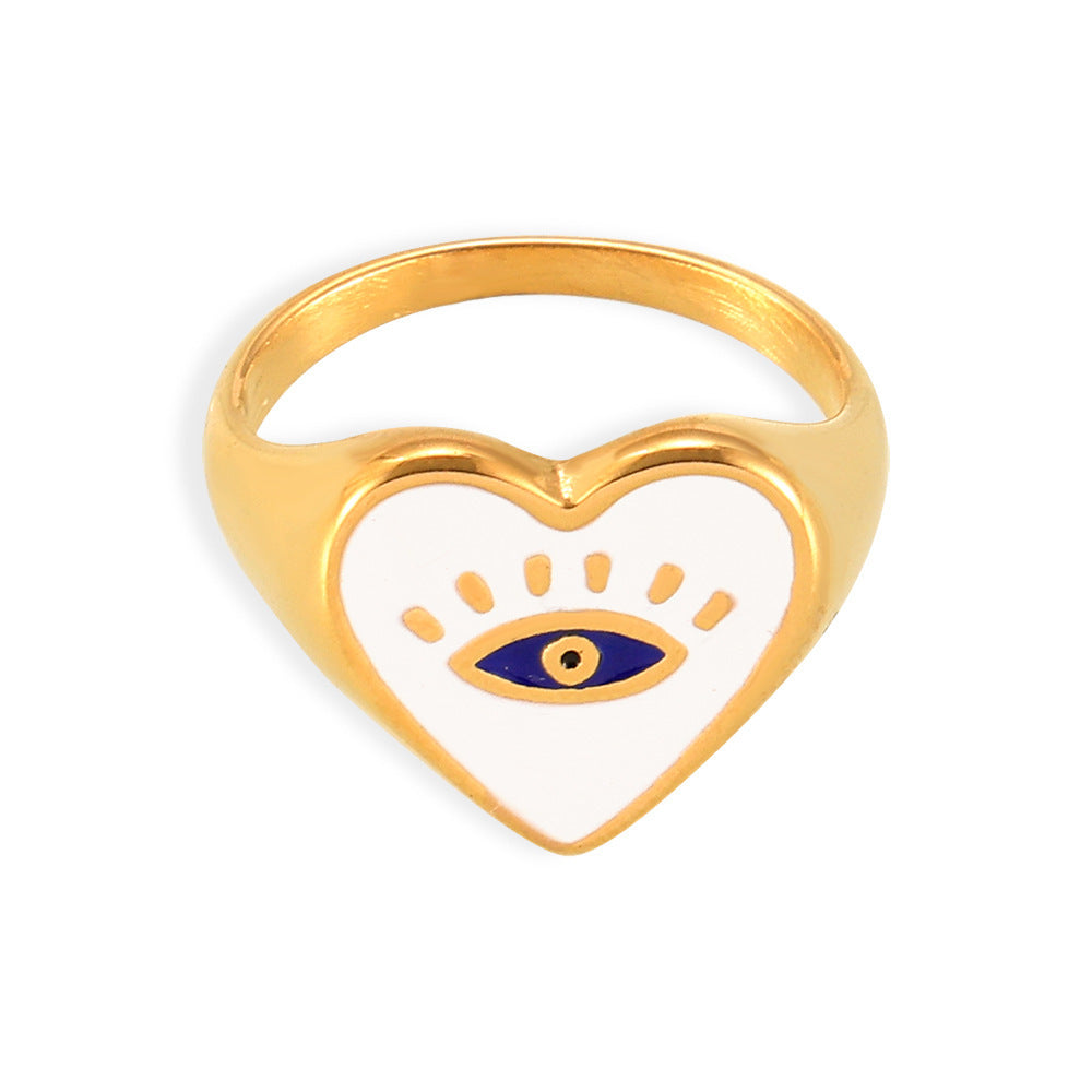 Stainless Steel Eye Drop Oil Heart Signet Ring