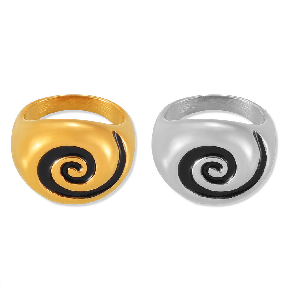 Stainless Steel Spiral Oil Drip Signet Ring