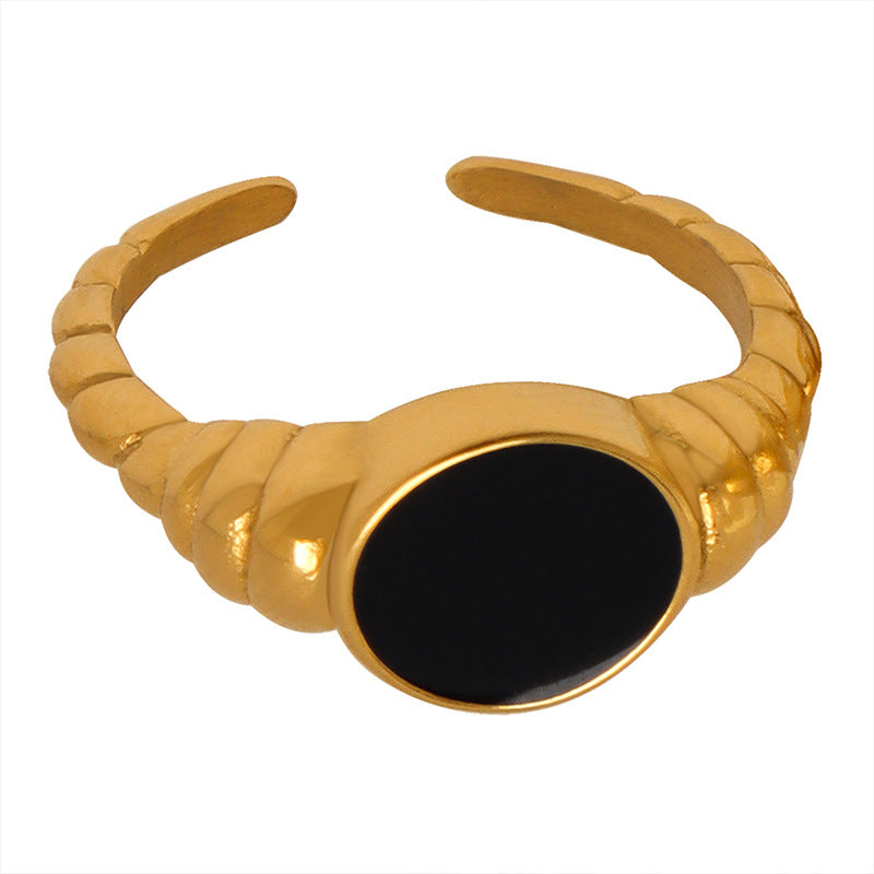 Stainless Steel Twist Black Oil Drip Cuff Ring