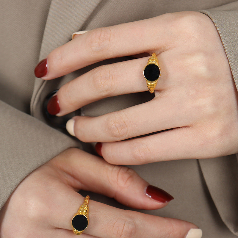 Stainless Steel Twist Black Oil Drip Cuff Ring