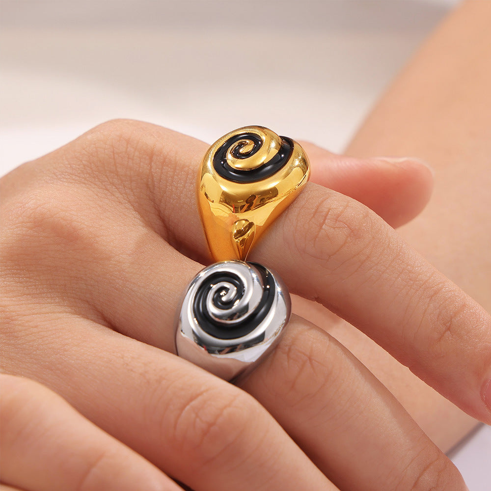 Stainless Steel Spiral Oil Drip Signet Ring