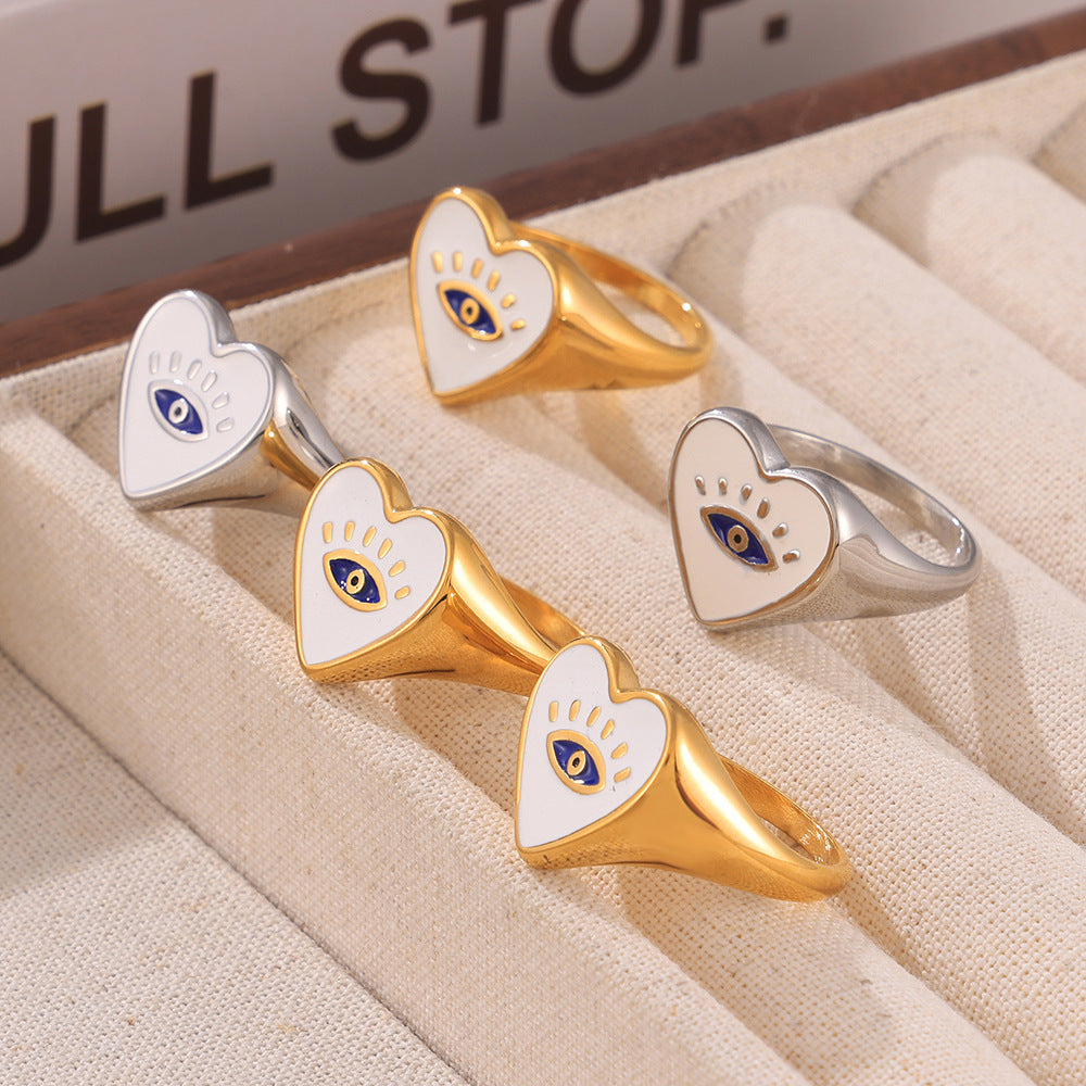 Stainless Steel Eye Drop Oil Heart Signet Ring