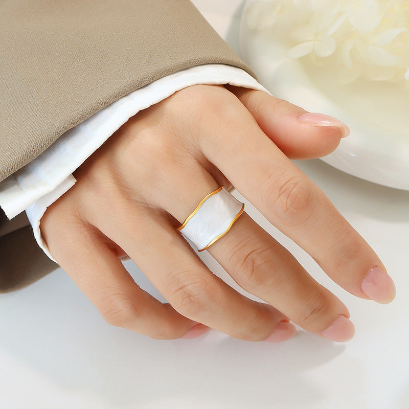 Stainless Steel Blue and White Oil Drop Simple Cuff Ring
