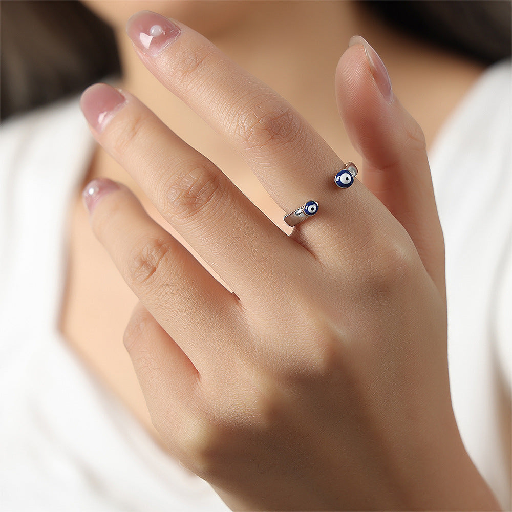 Stainless Steel Cartoon Eye Drop Oil Cuff Ring