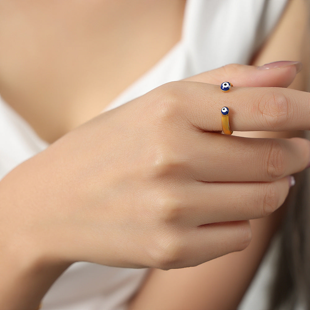 Stainless Steel Cartoon Eye Drop Oil Cuff Ring