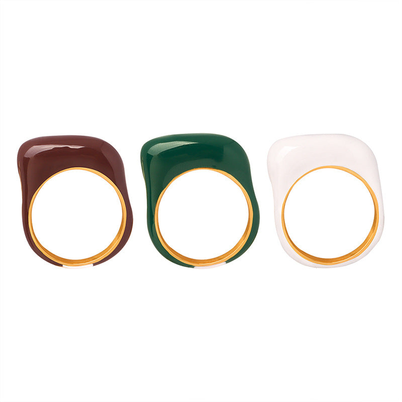 Stainless Steel Geometric Candy Color Oil Drip Cuff Ring