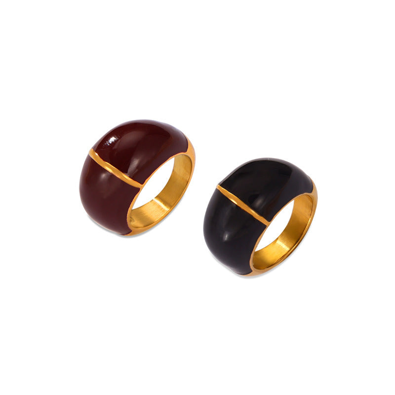 18K Gold PVD Drop Oil Stainless Steel Ring