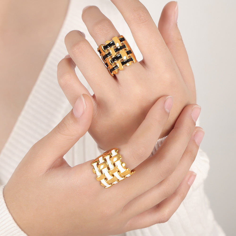 Oil Drop Braided Irregular Stainless Steel Ring
