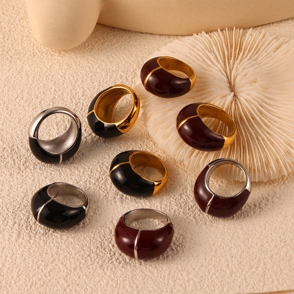 18K Gold PVD Drop Oil Stainless Steel Ring